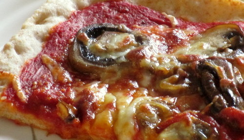 mushrooms on homemade pizza